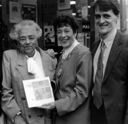 Esther Bruce, Mayor Joan Caruana and Stephen at the launch of Aunt Esther’s Story in 1991 Stephen Bourne, writer, author, UK
