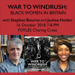 War to Windrush launch with Jackee Holder at Foyles, Charing Cross Road (2018) Stephen Bourne, writer, author, UK