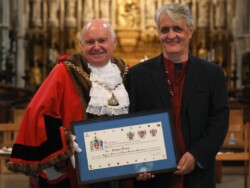 Stephen receiving the Freedom of the Borough from Southwark Mayor Barrie Hargrove (2022) Stephen Bourne - writer, author, UK
